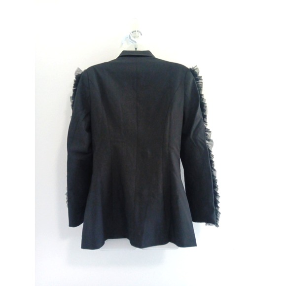 NEW Fashion Nova Blazer Womens Medium Black Double Breasted Ruffled Sleeve Artsy - Picture 4 of 12